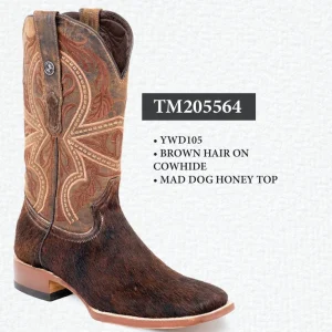 Tanner Mark Men's Square Toe Leather Boots Brown Hair Cowhide TM205564