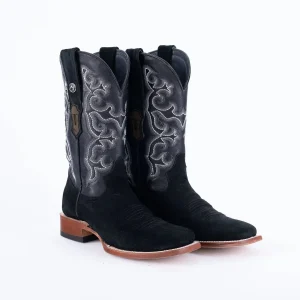 Tanner Mark Men's Square Toe Leather Boots Ruff Out Black