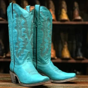 Tanner Mark Women's Addy Square Toe Leather Boots Turquoise