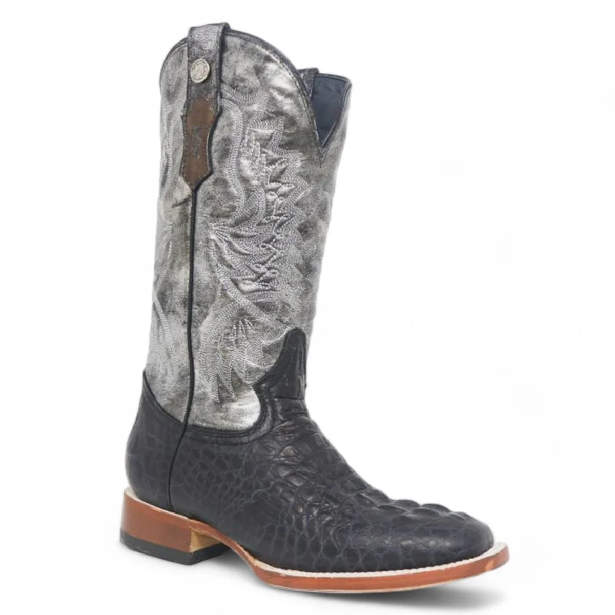 Tanner Mark Women's Amberlyn Print Caiman Hornback Square Toe Boots Black - Imagen 2
