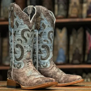 Tanner Mark Women's 'Blue Magic' Square Toe Leather Boots Blue