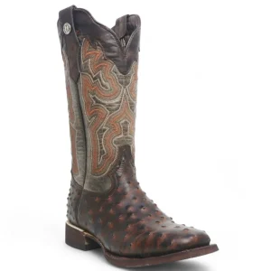 Tanner Mark Women's 'Brooke' Ostrich Print Square Toe Boots Chocolate
