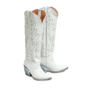 Tanner Mark Women's Cheyenne Snip Toe Fashion Heel Knee High Leather Boots White