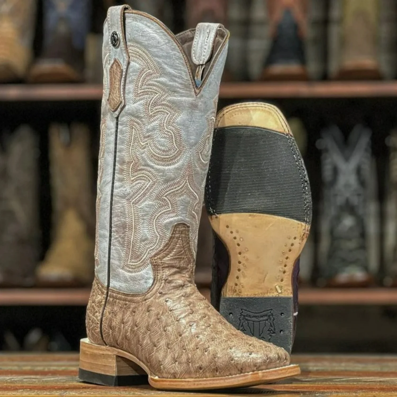 Tanner Mark Women's Full Quill Ostrich Square Toe Boots Mink TMLX20104 - Imagen 2