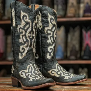 Tanner Mark Women's Grace Leather Square Toe Boots Black