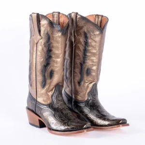 Tanner Mark Women's Hand Tooled Square Toe Leather Boots Gold