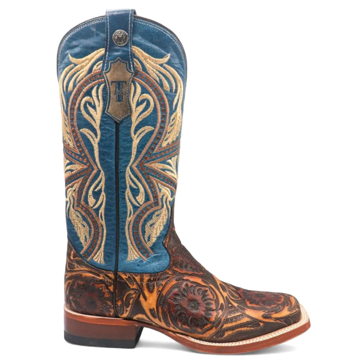 Tanner Mark Women's Jaw Dropper Hand Tooled Square Toe Leather Boots Cognac TML207088 - Imagen 4