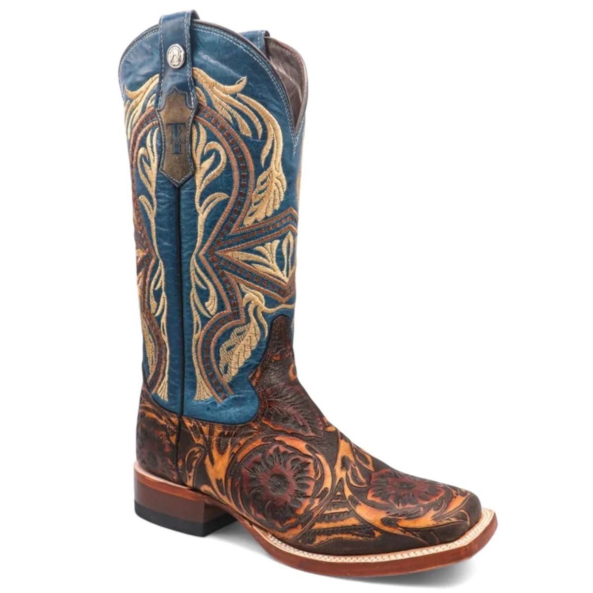 Tanner Mark Women's Jaw Dropper Hand Tooled Square Toe Leather Boots Cognac TML207088 - Imagen 3