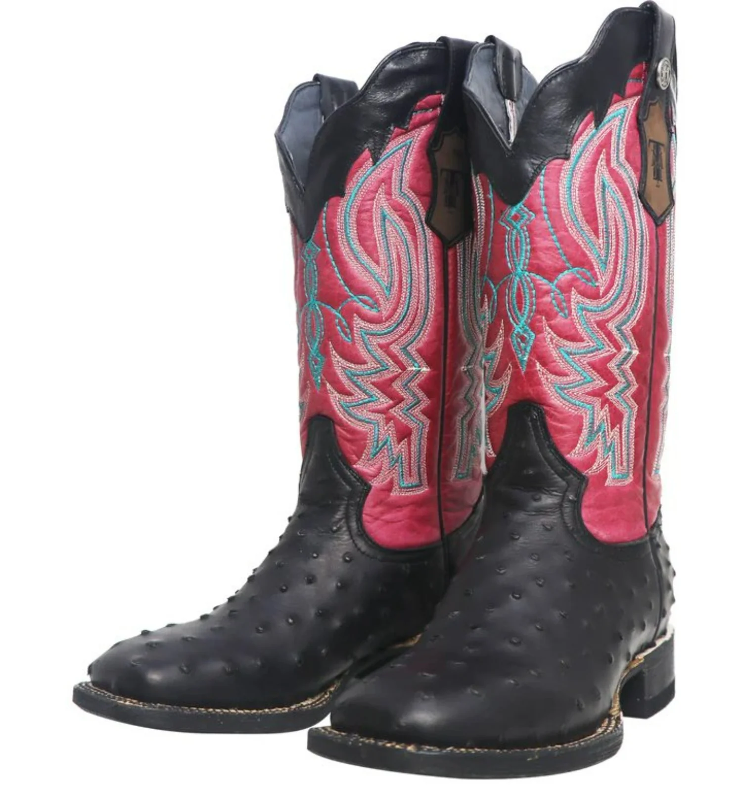 Tanner Mark Women's 'Kennedy' Ostrich Print Square Toe Boots Black - Imagen 3