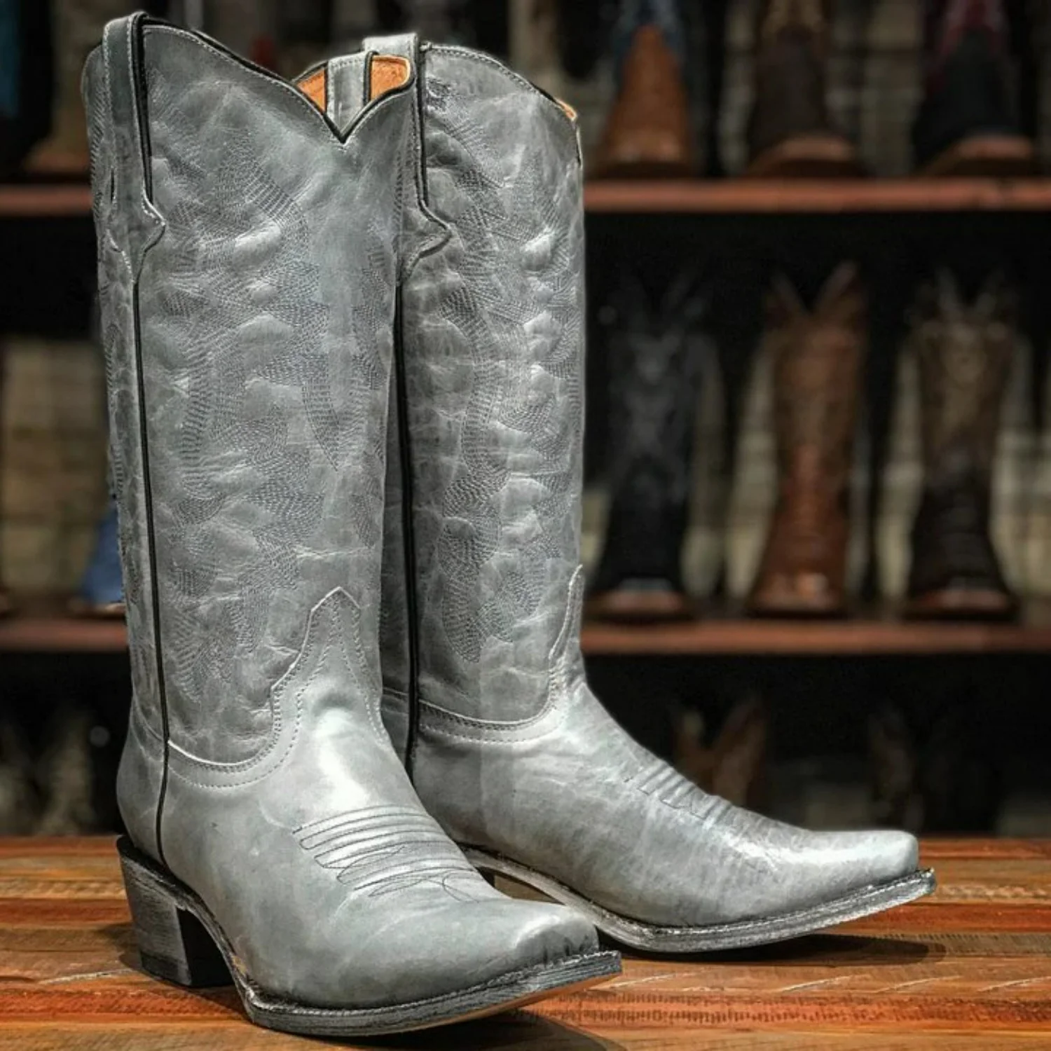 Tanner Mark Women's Miranda Square Toe Leather Boots Grey