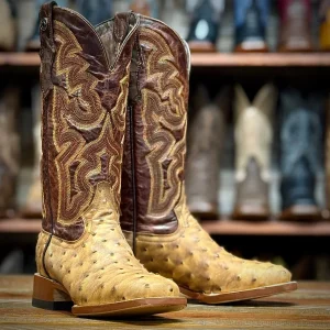 Tanner Mark Women's Ostrich Print Square Toe Leather Boots - Orix