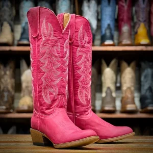 Tanner Mark Women's Round Toe Leather Tall Boots - Pink