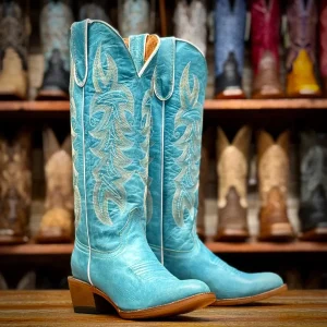 Tanner Mark Women's Round Toe Leather Tall Boots - Turquoise