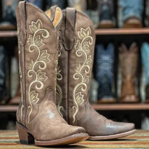 Tanner Mark Women's San Angelo Square Toe Leather Boots Chocolate