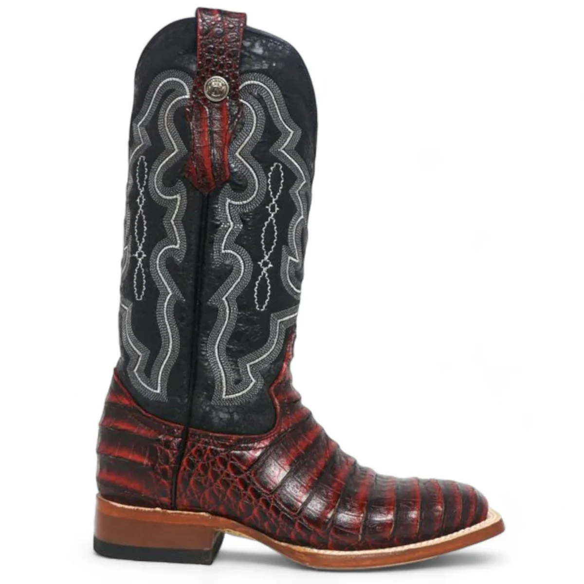 Tanner Mark Women's 'Scarlet' Print Caiman Belly Square Toe Boots Burgundy - Imagen 6