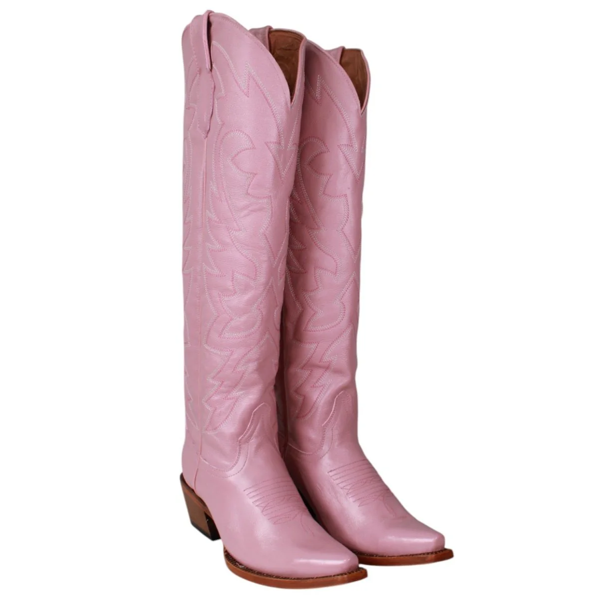 Tanner Mark Women's Snip Toe Fashion Heel Knee High Leather Boots- Pink - Imagen 3