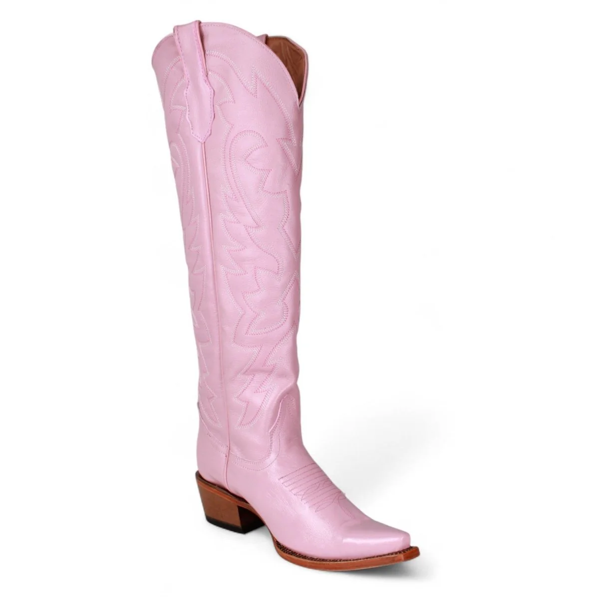 Tanner Mark Women's Snip Toe Fashion Heel Knee High Leather Boots- Pink - Imagen 4