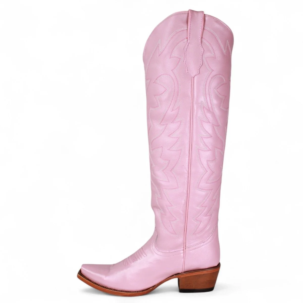 Tanner Mark Women's Snip Toe Fashion Heel Knee High Leather Boots- Pink - Imagen 6