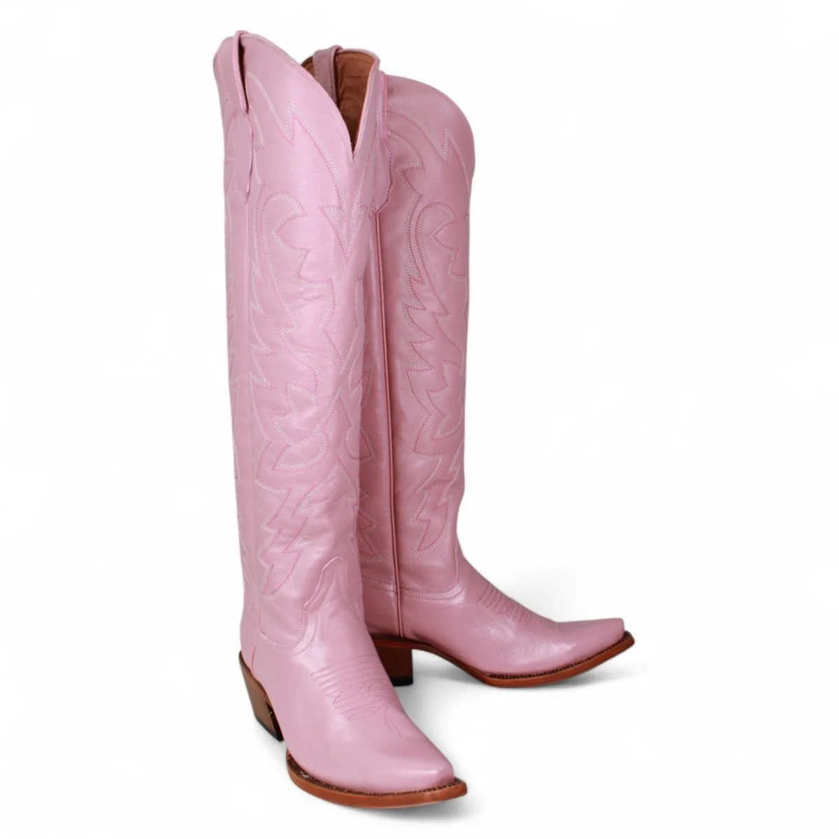 Tanner Mark Women's Snip Toe Fashion Heel Knee High Leather Boots- Pink - Imagen 2