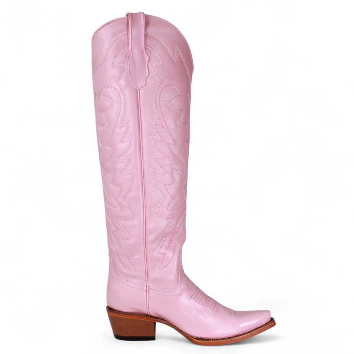 Tanner Mark Women's Snip Toe Fashion Heel Knee High Leather Boots- Pink - Imagen 5