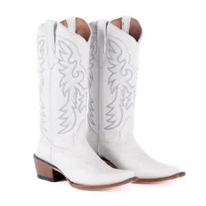 Tanner Mark Women's Snip Toe Leather Boots White Calf