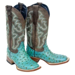 Tanner Mark Women's 'Sweetwater' Ostrich Print Square Toe Boots Turquoise TML207060
