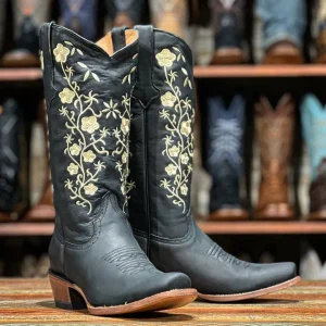 Tanner Mark Women's Turin Blackl Square Toe Leather Boots Black