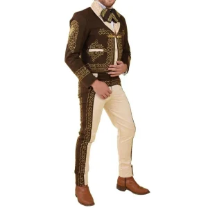 Traje de Charro para Hombre (TODO INCLUIDO) Color Cafe con Beige  imp-72145
