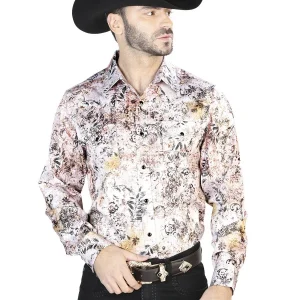 White And Brown Casual Long Sleeve Shirt 44093