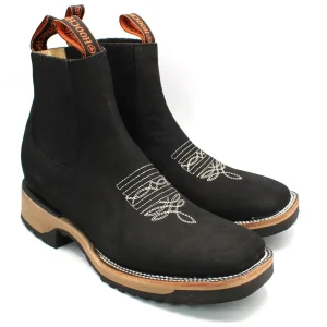 Wide Square Toe Ankle Boots with Rubber Sole Hooch Black H42D2605