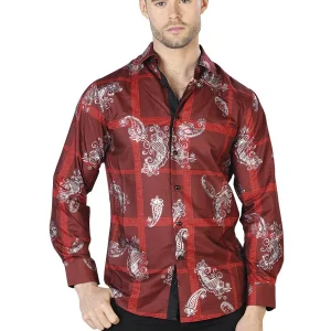 Wine And Silver Casual Long Sleeve Shirt 44027