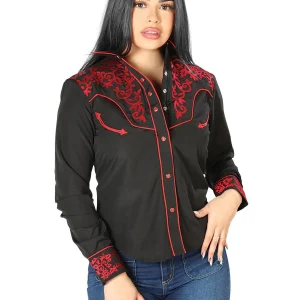 Womens Black Embroidered Western-style Blouse 126668
