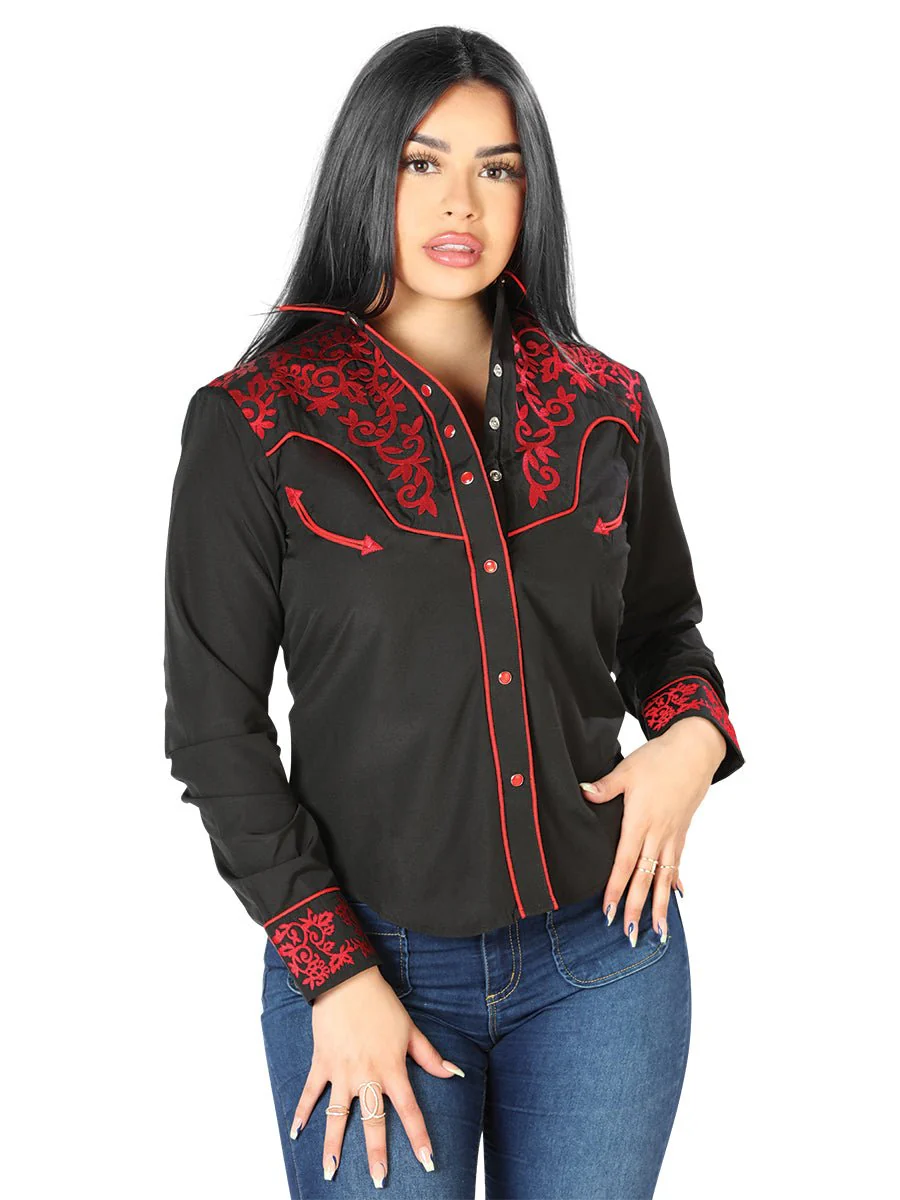 Womens Black Embroidered Western-style Blouse 126668 - Imagen 2