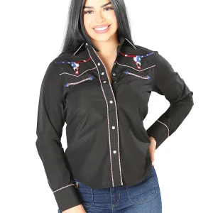 Womens Black Embroidered Western-style Blouse 126680