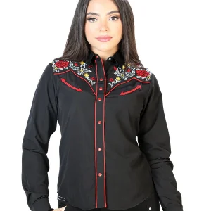 Womens Black Embroidered Western-style Blouse 126685