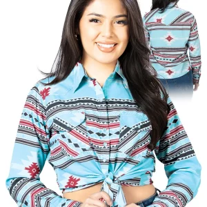 Womens Blue Long Sleeve Western Shirt 44206
