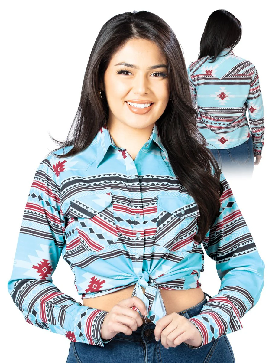 Womens Blue Long Sleeve Western Shirt 44206 - Imagen 2