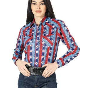 Womens Blue Long Sleeve Western Shirt 44213