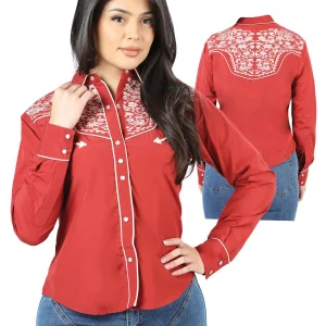Womens Burgundy Embroidered Western-style Blouse 44184