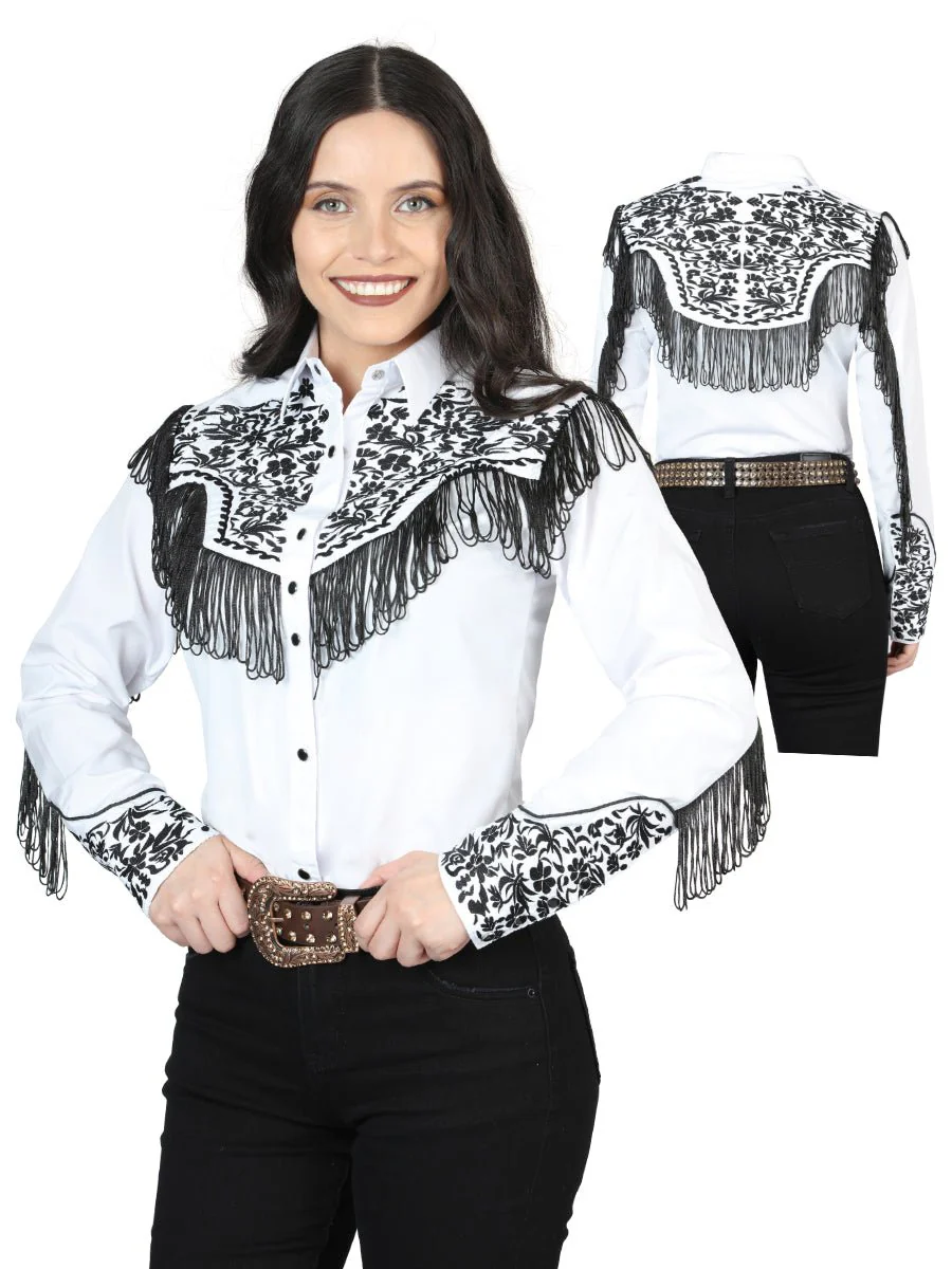 Womens Fringe White Embroidered Western-style Blouse 44179 - Imagen 2