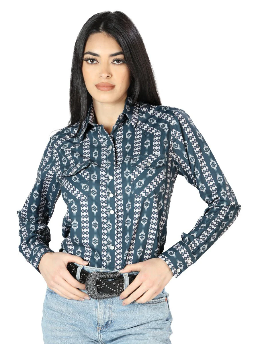 Womens Green Long Sleeve Western Shirt 44202 - Imagen 2