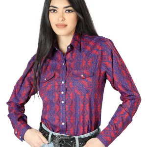 Womens Red Blue Long Sleeve Western Shirt 44203