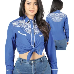 Womens Royal Blue Embroidered Western-style Blouse 44185