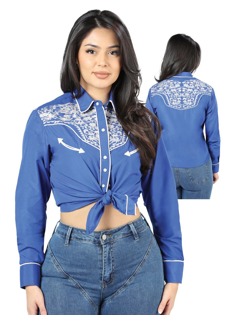 Womens Royal Blue Embroidered Western-style Blouse 44185 - Imagen 2