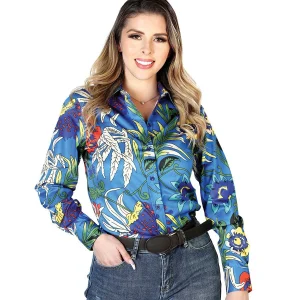 Womens Royal Blue Long Sleeve Western Shirt 43895