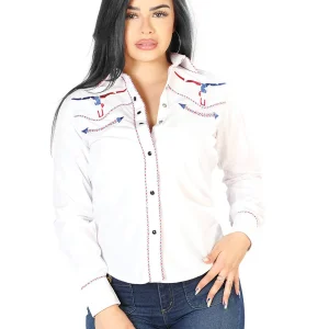 Womens White Embroidered Western-style Blouse 126681