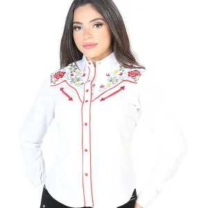 Womens White Embroidered Western-style Blouse 126686