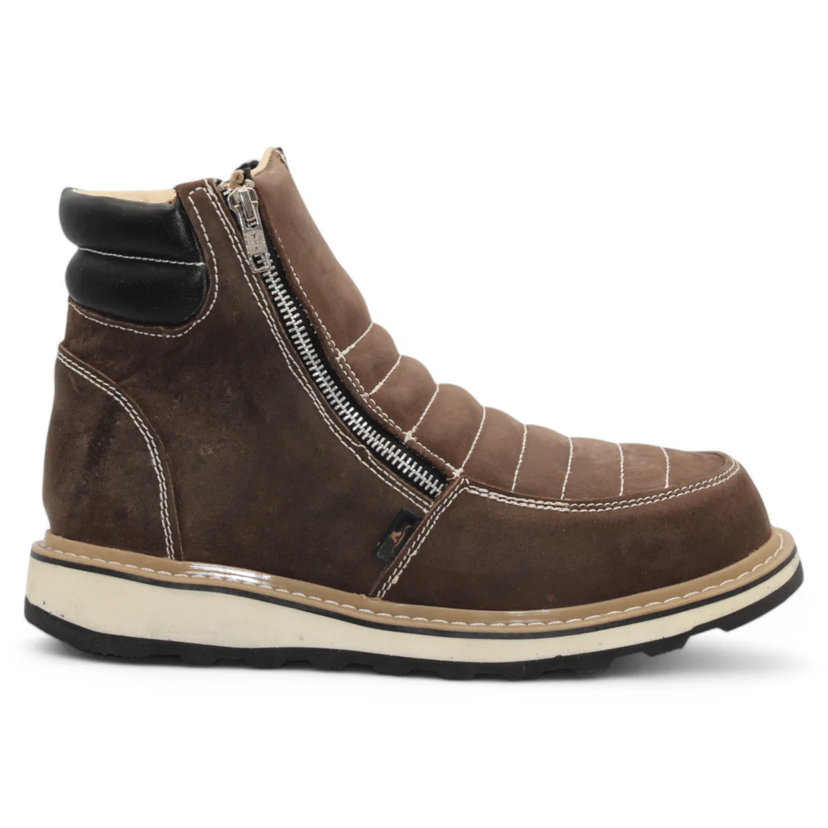 Zapato de Trabajo para Hombre de Piel Crazy Color Brown con Doble Cierre Punta Redonda – Hooch Boots H40407 - Imagen 4
