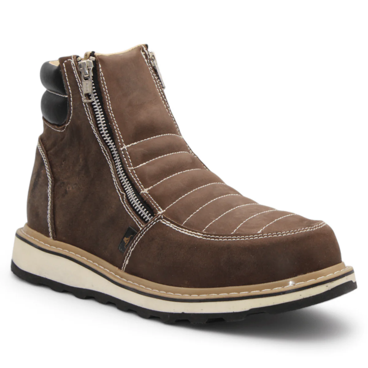 Zapato de Trabajo para Hombre de Piel Crazy Color Brown con Doble Cierre Punta Redonda – Hooch Boots H40407 - Imagen 3