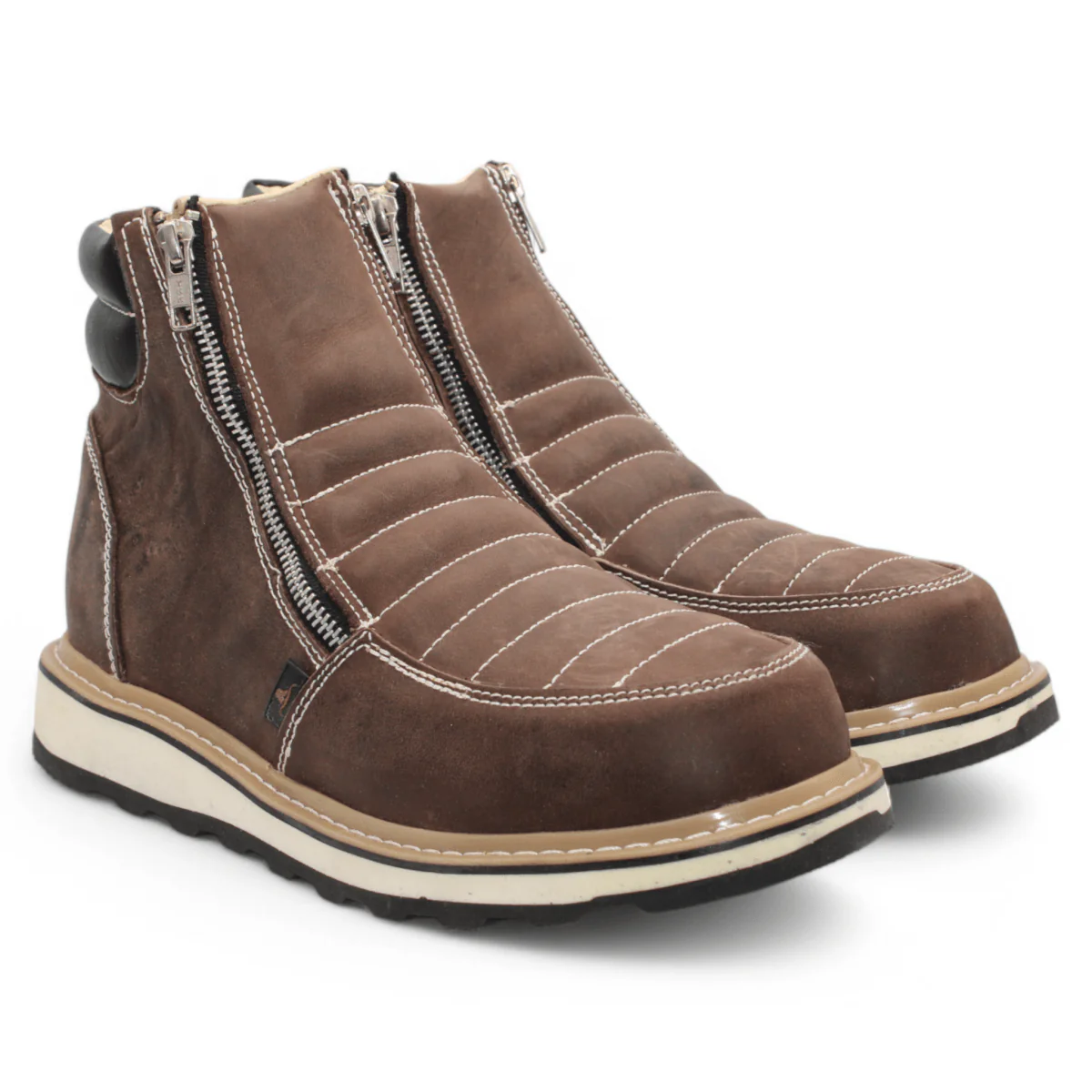 Zapato de Trabajo para Hombre de Piel Crazy Color Brown con Doble Cierre Punta Redonda – Hooch Boots H40407 - Imagen 2